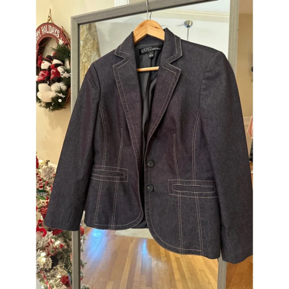 Kasper Women's Denim Two Button Blazer Dark Gray Size‎ 6